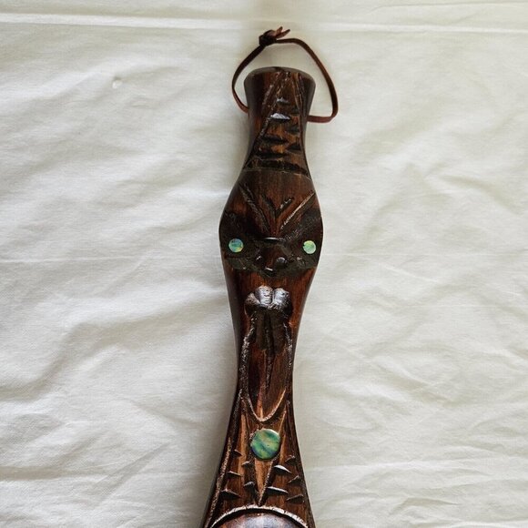 Wood Carved Salad Serving Spoon And Fork Vintage Tribal Maori New Zealand 80s - Picture 11 of 13